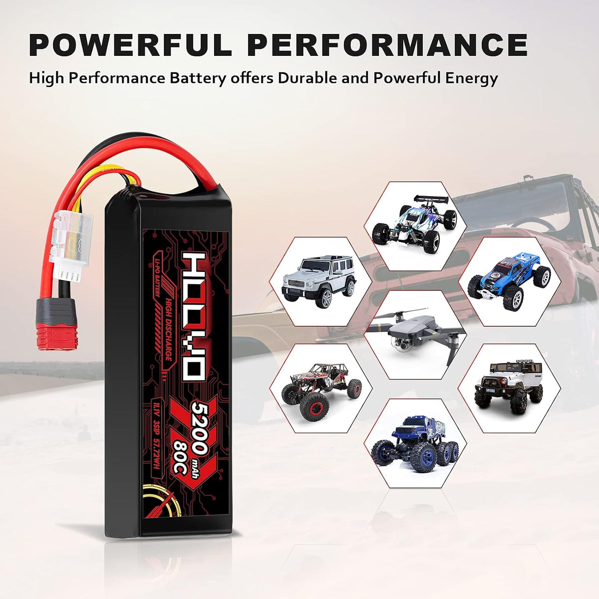 3S 11.1V 80C 5200mAh LiPo Battery with Deans T Plug 2 Packs Q85812