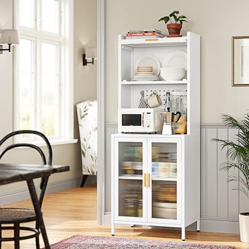 White 72.6" Tall Kitchen Pantry Cabinet with Storage L8936