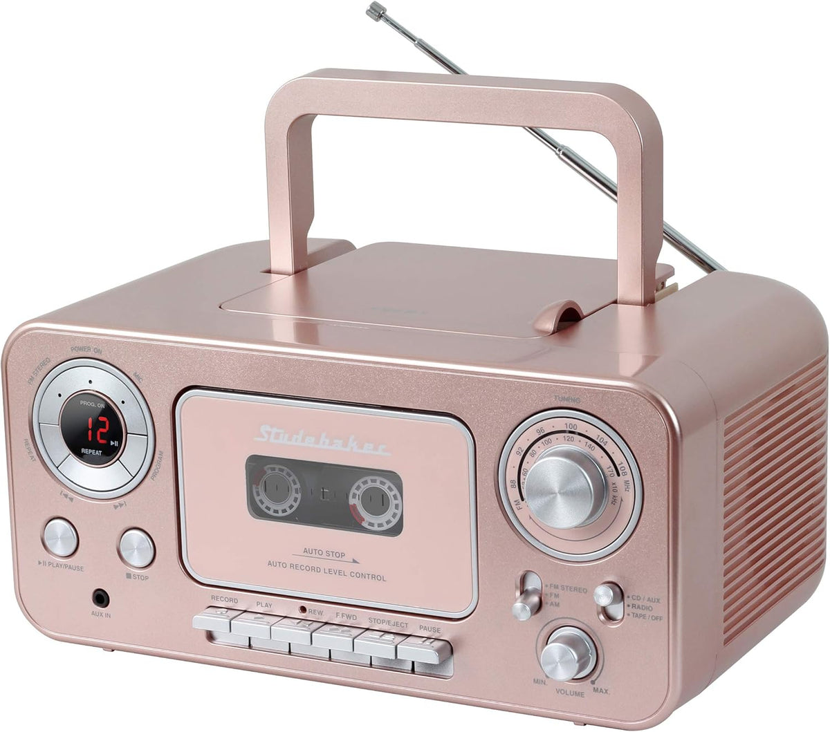 Portable Stereo CD Player with AM/FM Radio and Cassette Player in Red and Silver J829