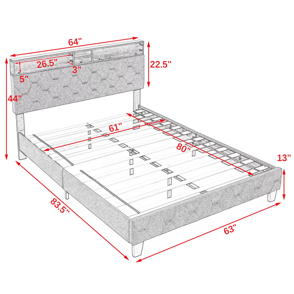 Upholstered Bed 160 x 200 cm with USB and Storage Headboard U648013