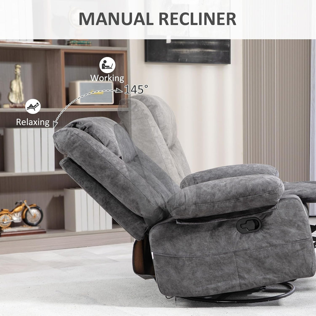 Gray Swivel Rocker Recliner Chair with Side Pockets and Metal Base H787