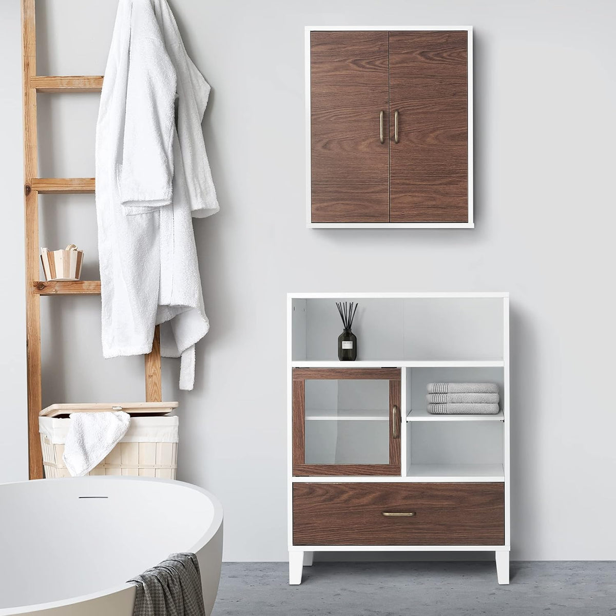 White Natural Wood Bathroom Wall Cabinet I3310