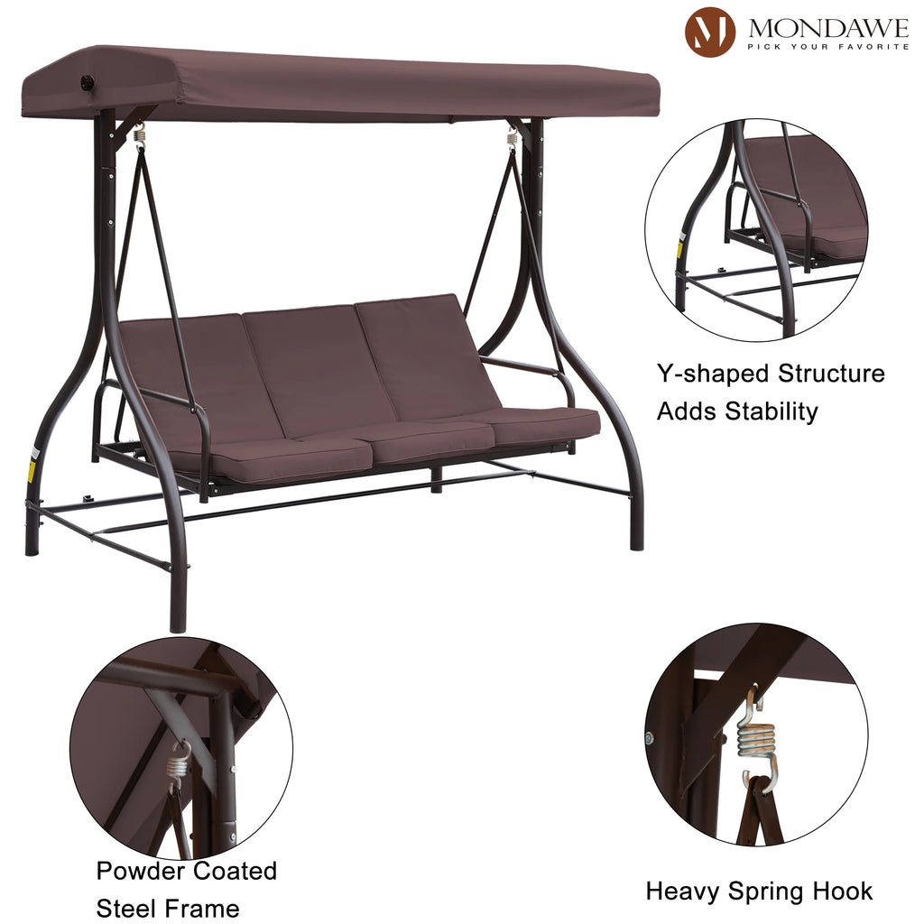 Outdoor Patio Swing Chair with Canopy and Removable Cushion, 3 Seater Q308644