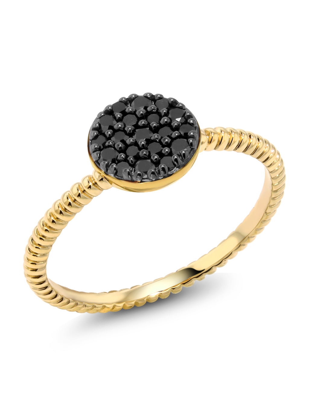 14K Solid Yellow Gold Black Diamond Ring W6425