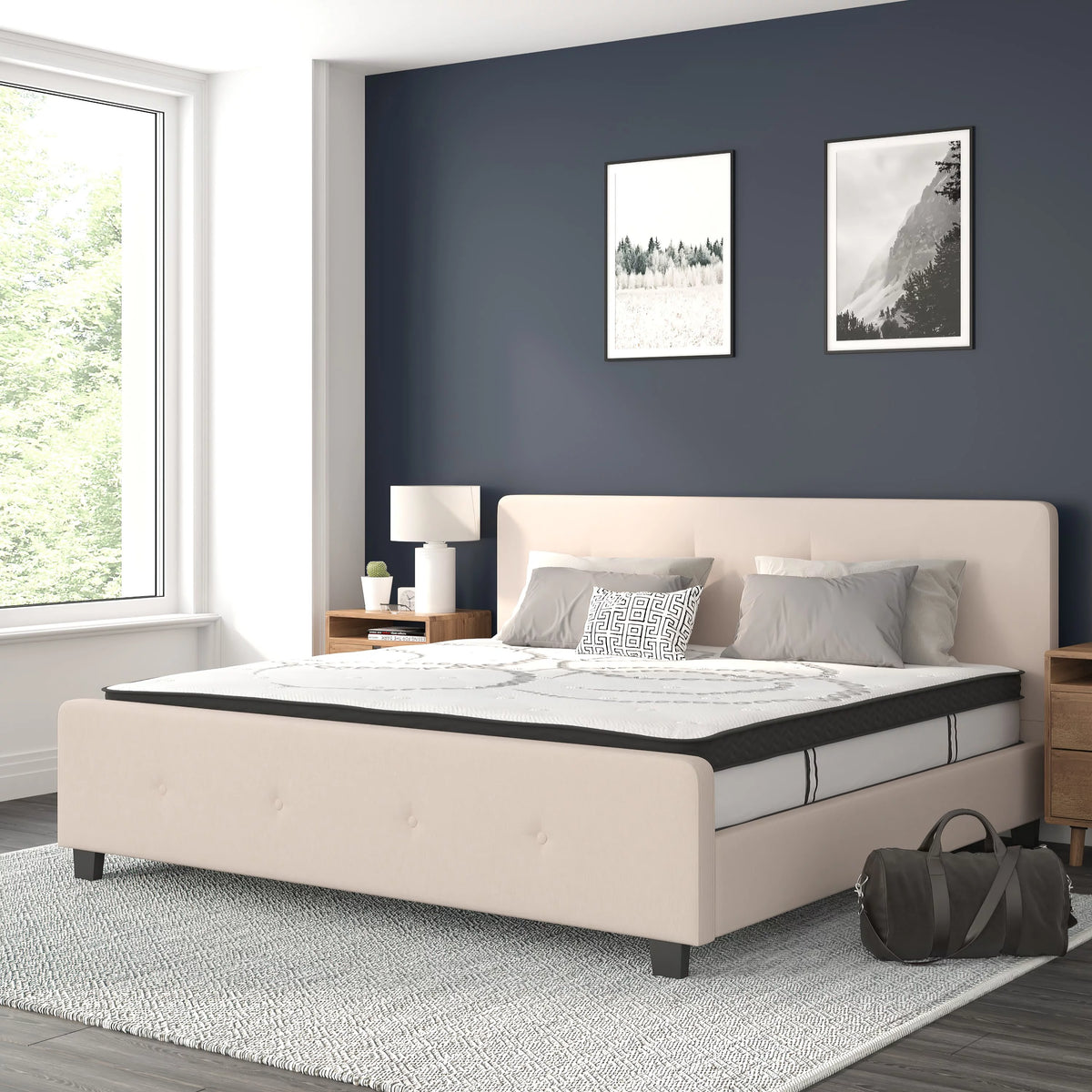 King Size Tufted Upholstered Platform Bed with Mattress C80935