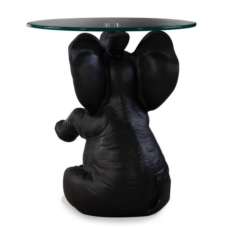 Black Resin and Glass Elephant Accent Table R752