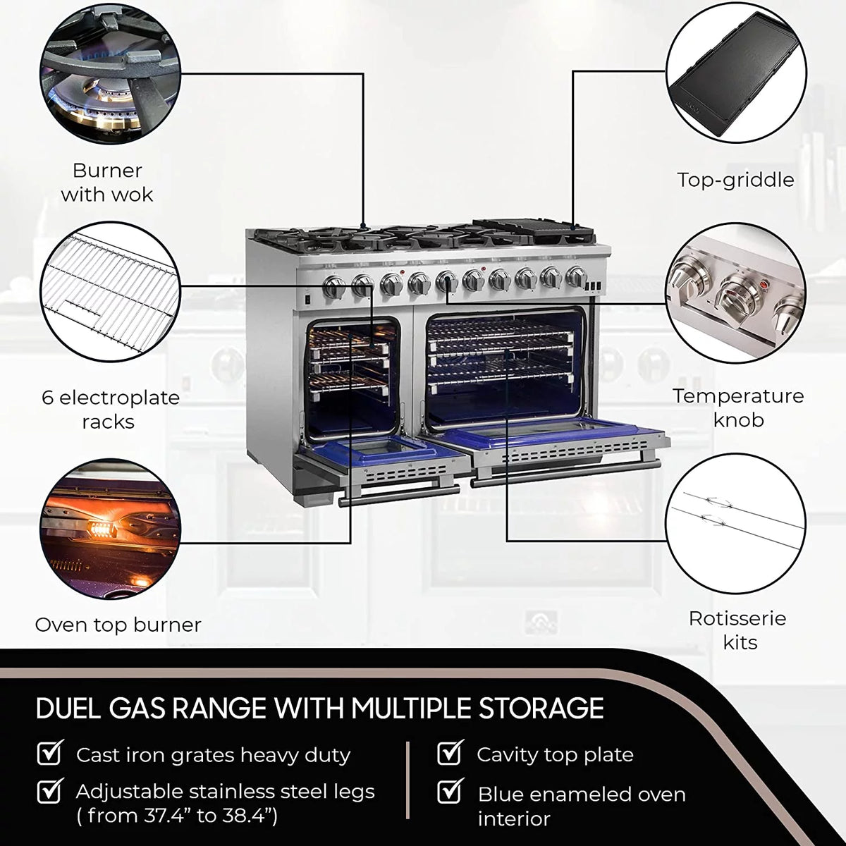 48-inch 8-Gas Burner Freestanding Range with Dual Oven in Stainless Steel C357455