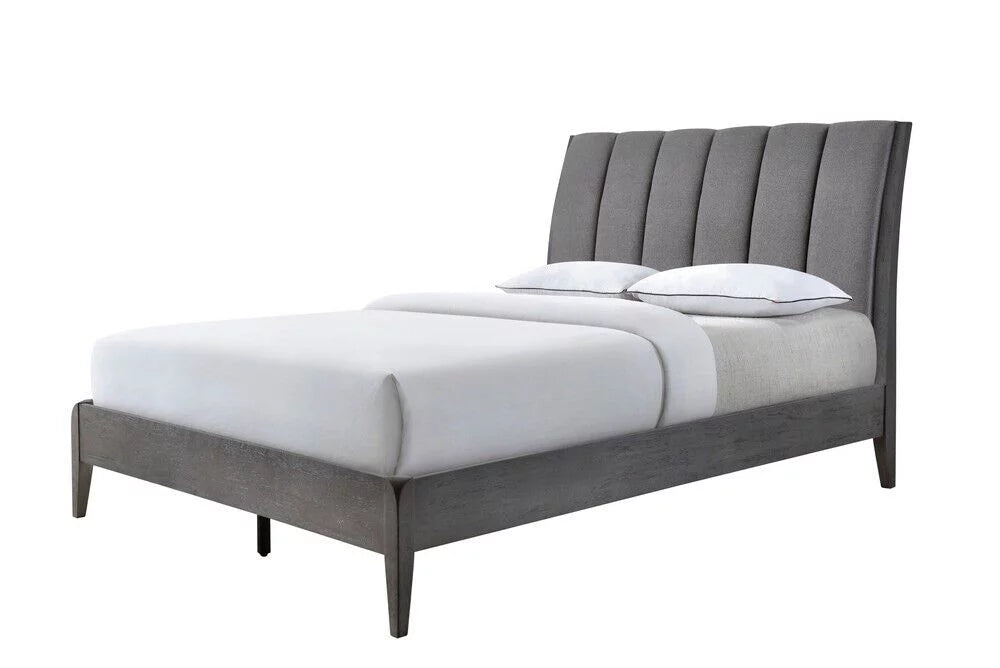 Queen Upholstered Headboard Gray Wooden Bed C16318