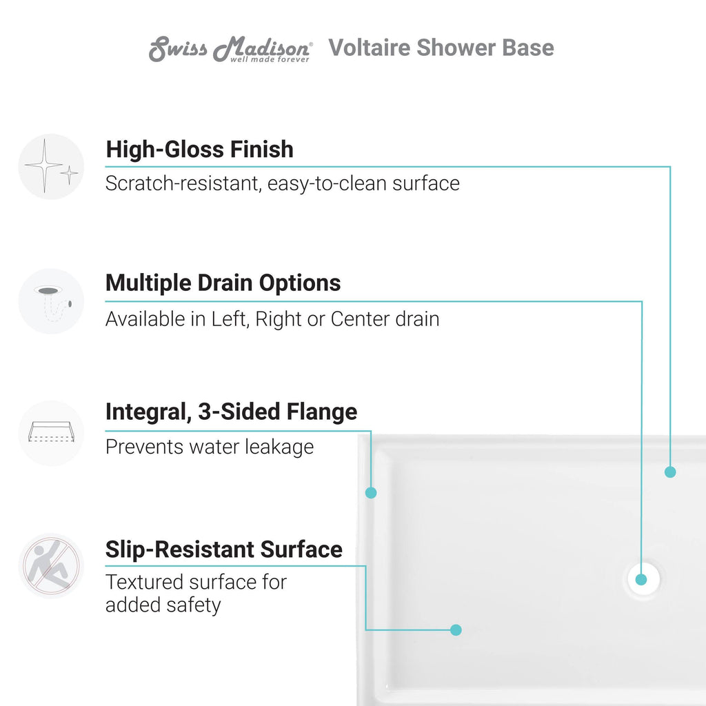 Single Threshold Shower Base Drain Location: Left B136