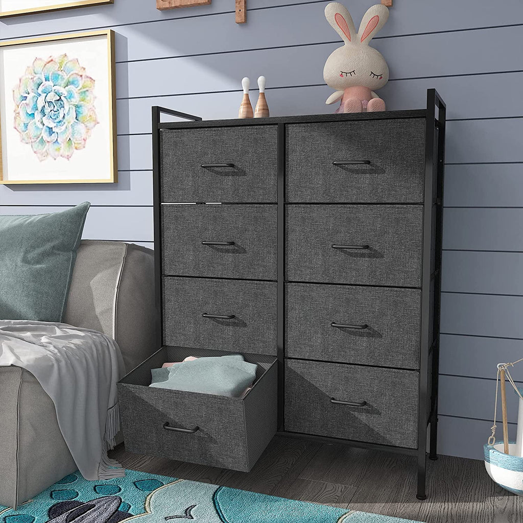 Black Gray 8 Drawer Fabric Dresser Z55557