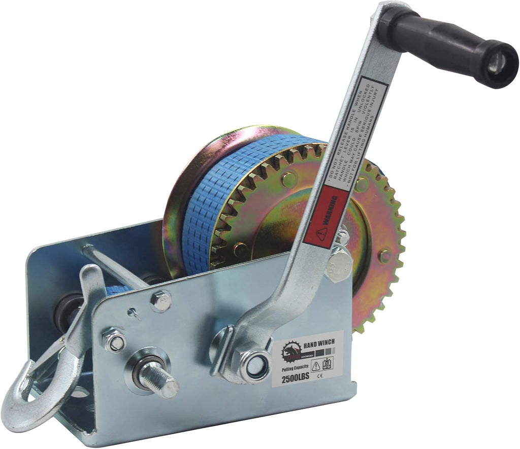 2500lbs Hand Winch with 32ft Blue Strap, Pack of 2 Q56008