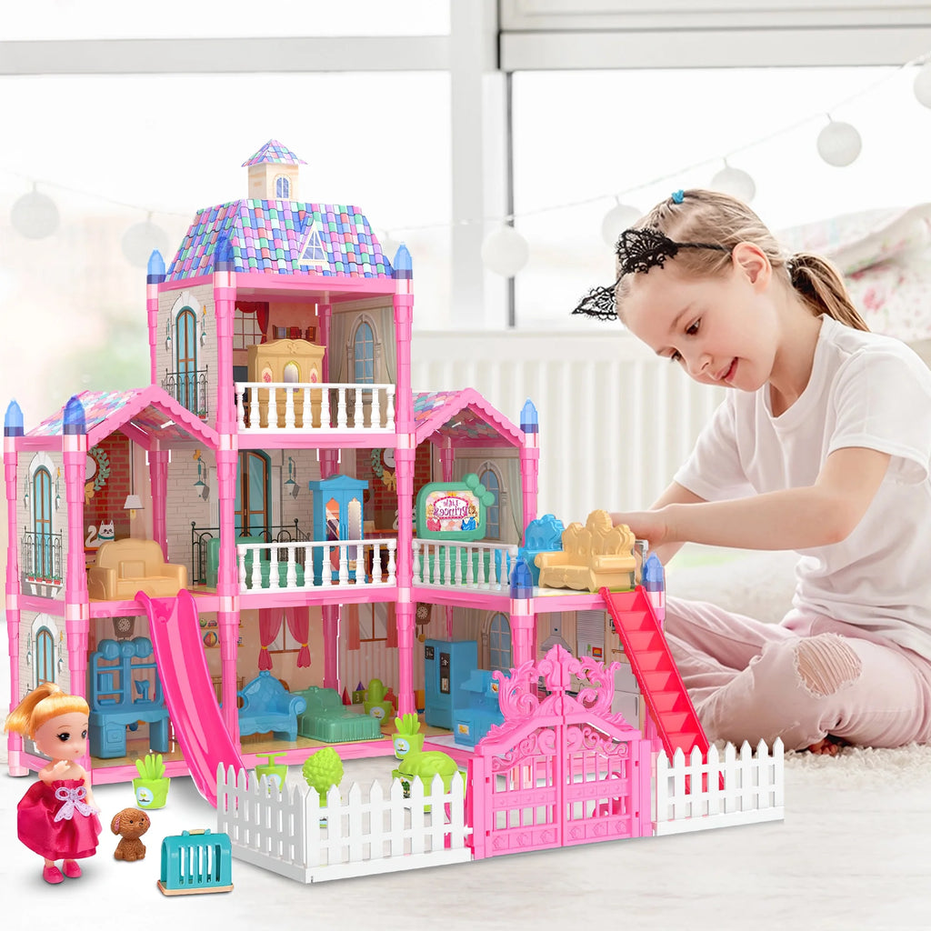 8 Rooms Dollhouse Kit with Furniture and Accessories 191 PCS F797