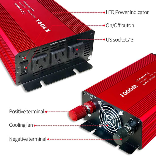1000 Watt 12V to 110V Power Inverter with 3 AC Outlets B12953