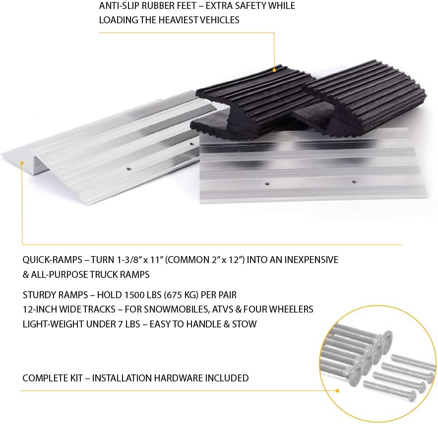Truck and Trailer Loading Ramp Kit with Aluminum Brackets and Rubber Feet, Pack of 2 J7570