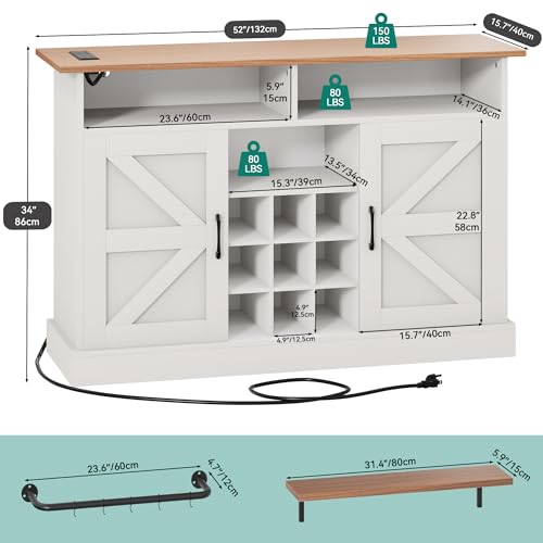 Rustic Brown Buffet Cabinet with Power Outlet and Floating Shelves B796654