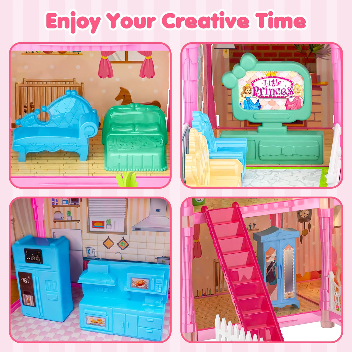 8 Rooms Dollhouse Kit with Furniture and Accessories 191 PCS F797
