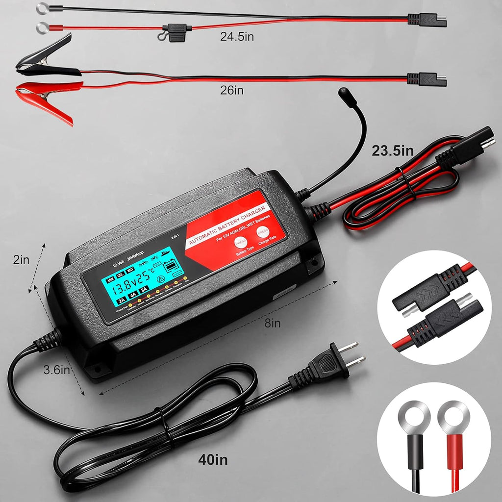 Fully Automatic 3 in 1 Car Battery Charger 12V 2/4/8 Amp with LCD Display K910