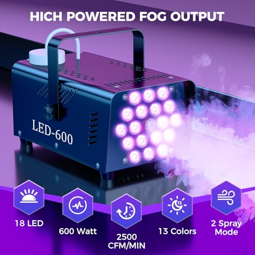 600W 2500CFM Fog Machine with 18 LED Lights and Wireless Remote Control B382723