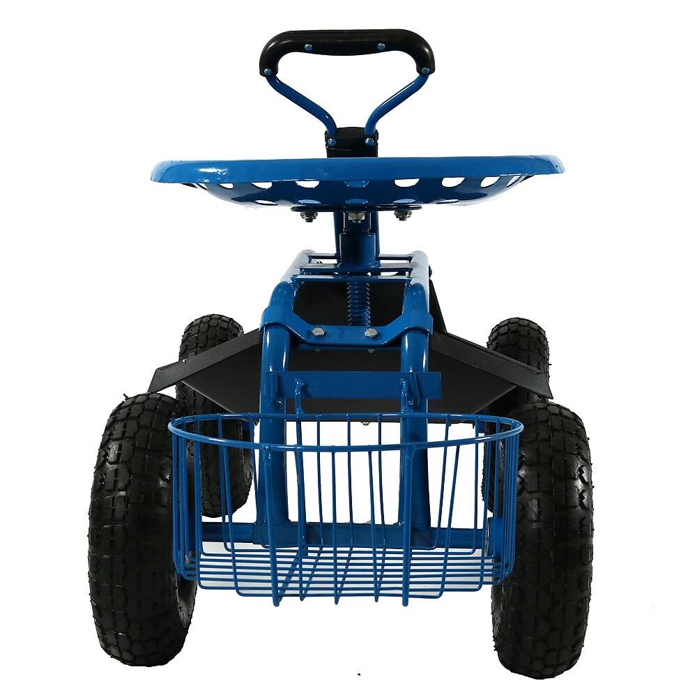 Blue Rolling Garden Cart with Extendable Steering Handle, Swivel Seat T359193