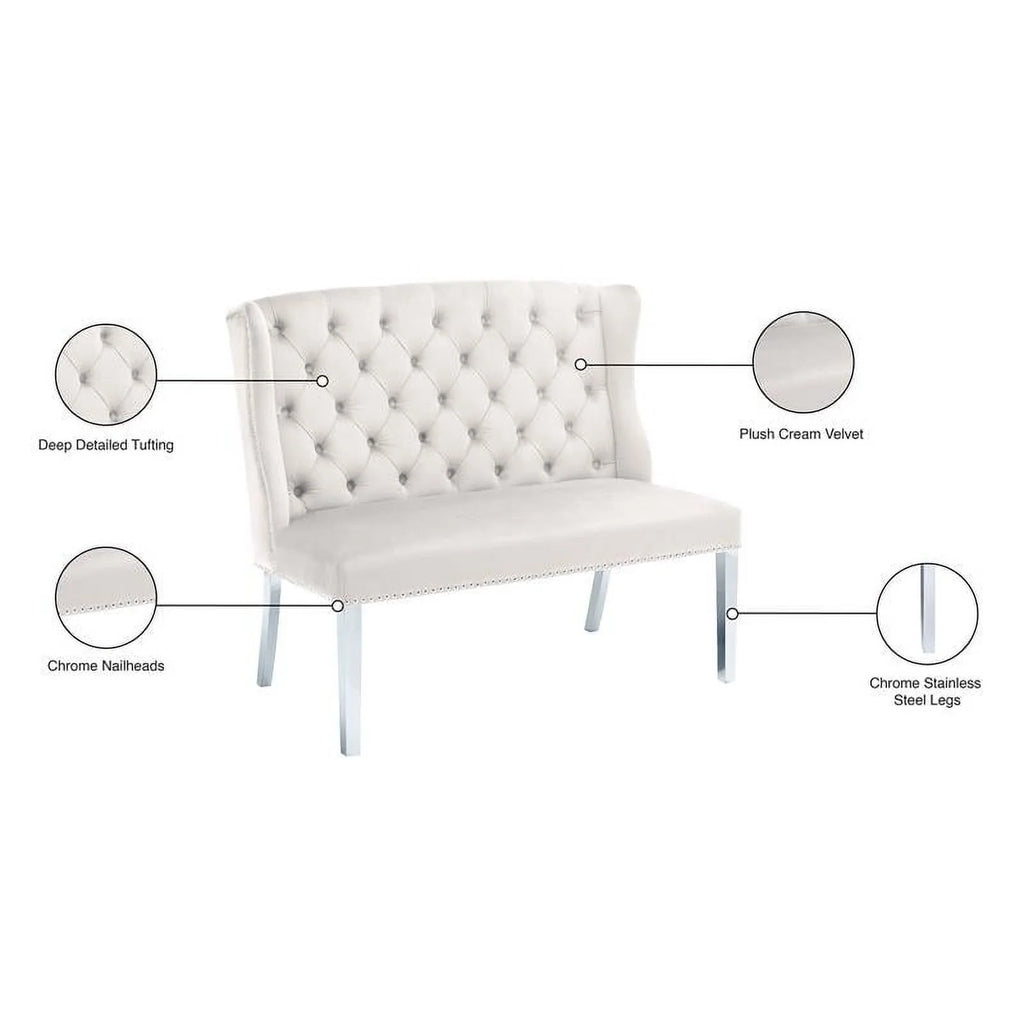 Cream Velvet Settee Bench A529