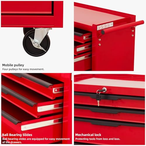 6-Drawer Rolling Metal Tool Chest with Wheels and Keyed Locking S6392