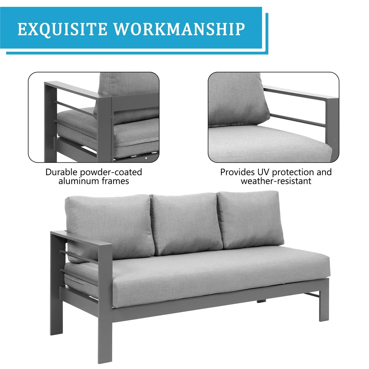3 Pieces All-Weather Aluminum Patio Sofa Set R34620