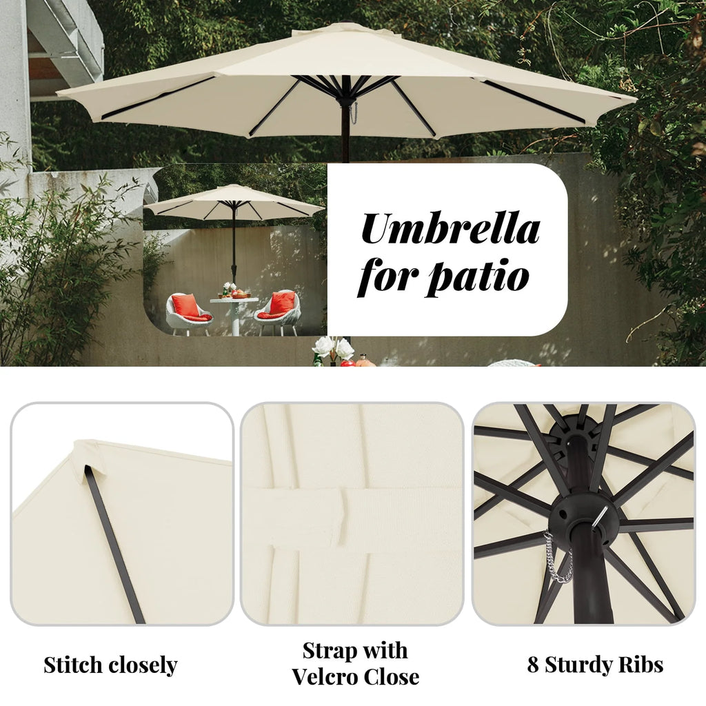 9' Outdoor Patio Umbrella with Push Button Tilt and Crank, Beige U9161