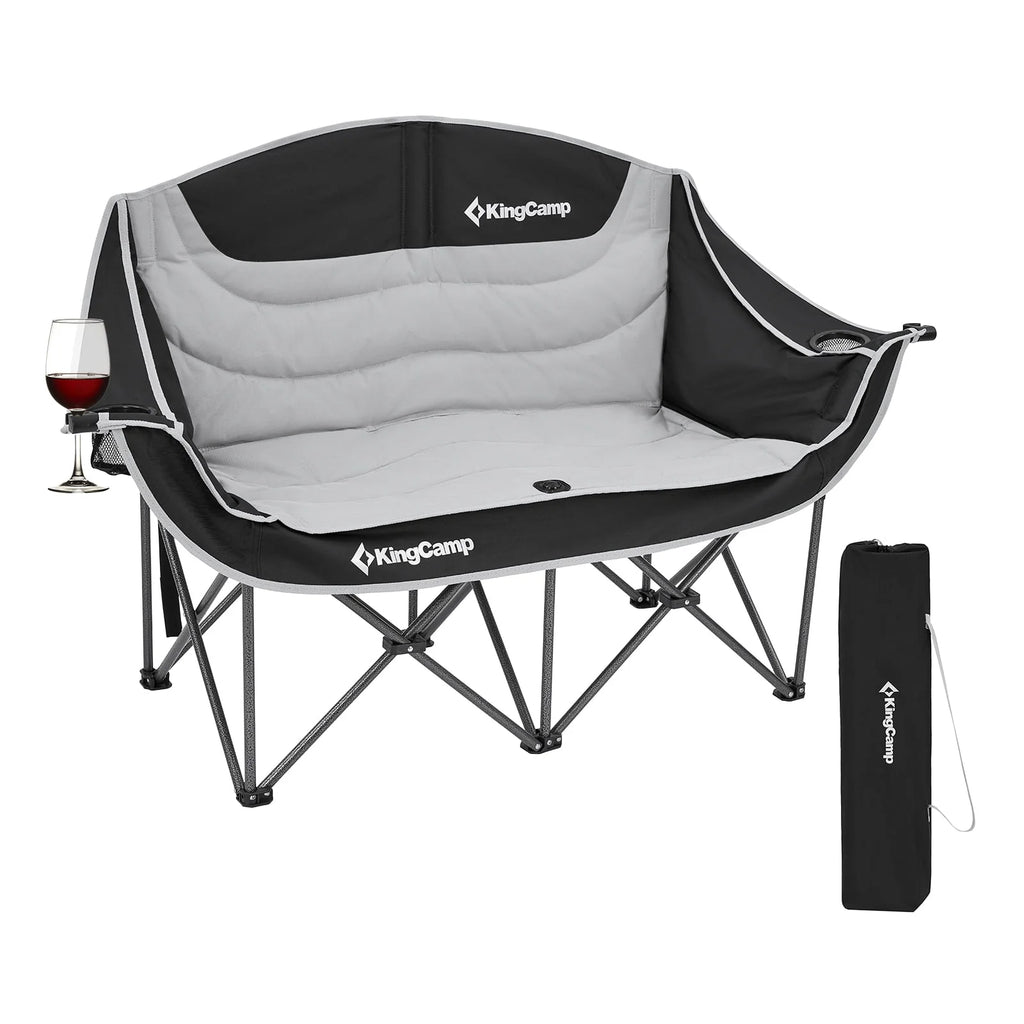 Kingcamp Loveseat Camping Chair for Adult Double Camping Chair Folding Chair for Two People Heavy Duty Support Up to 440 lbs（Black） B901166