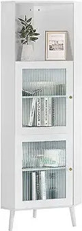 White Corner Cabinet with Glass Doors Y312253
