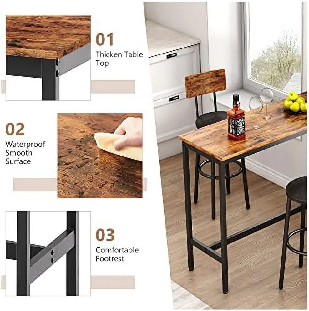 Counter Height Table and Chairs Set for 3 Brown T1835