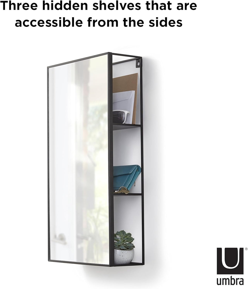Black Metal Bathroom Mirror Storage Cabinet with 3 Shelves N365