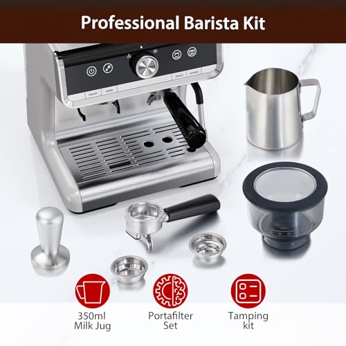 20 Bar Espresso Machine with Grinder and Milk Frother Steam Wand E3943