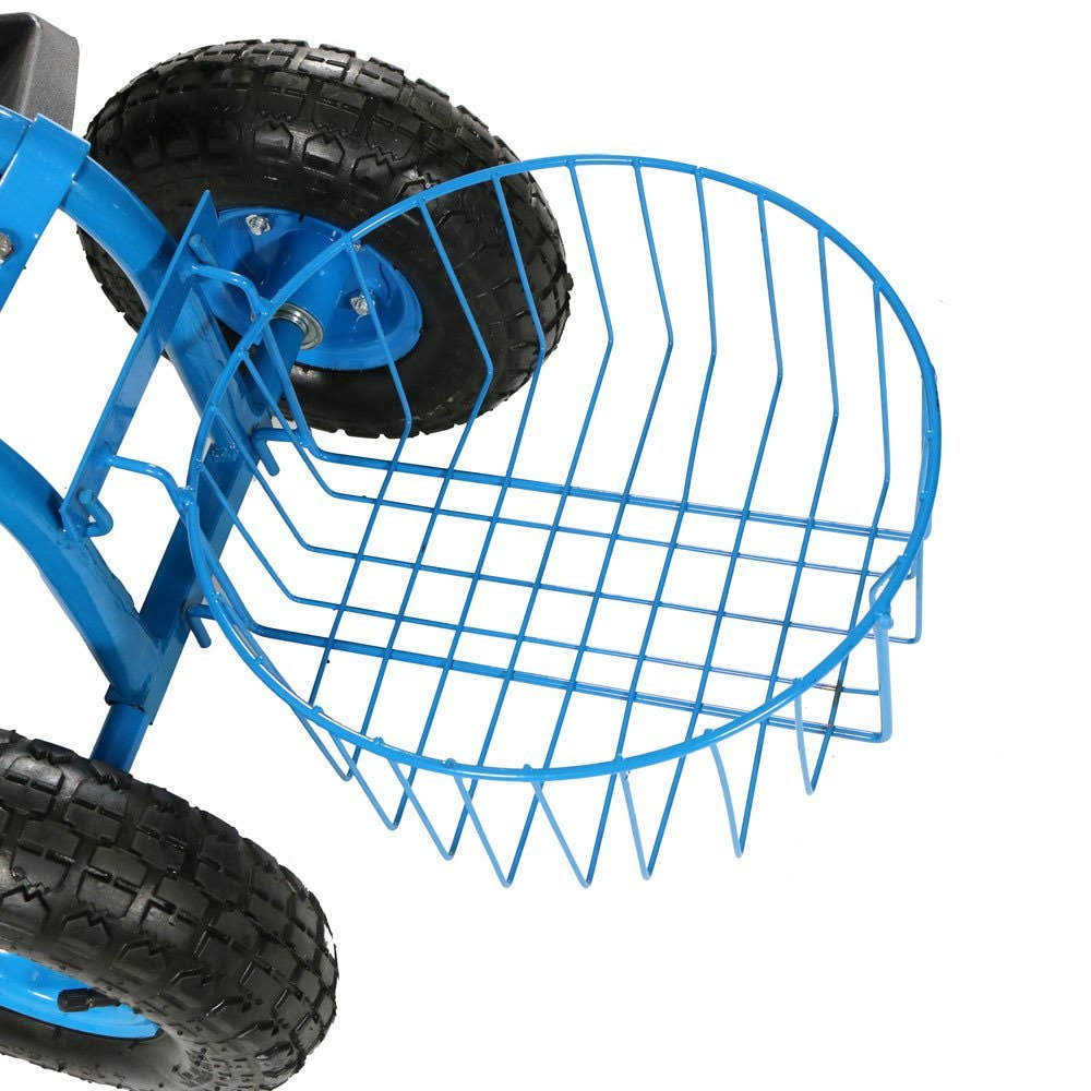 Blue Rolling Garden Cart with Extendable Steering Handle, Swivel Seat T359193