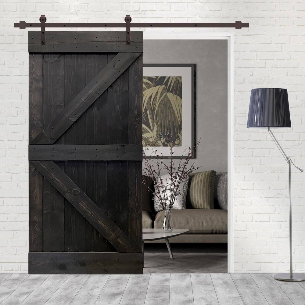 Stained Wood Sliding Barn Door with Hardware Kit M32759
