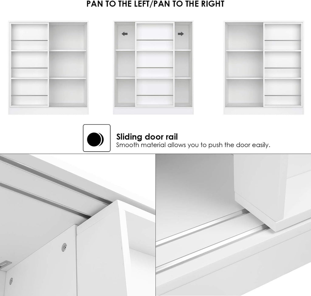 White 3 Tier Bookcase with Sliding Book Shelf A590