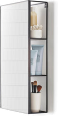 Black Metal Bathroom Mirror Storage Cabinet with 3 Shelves N365