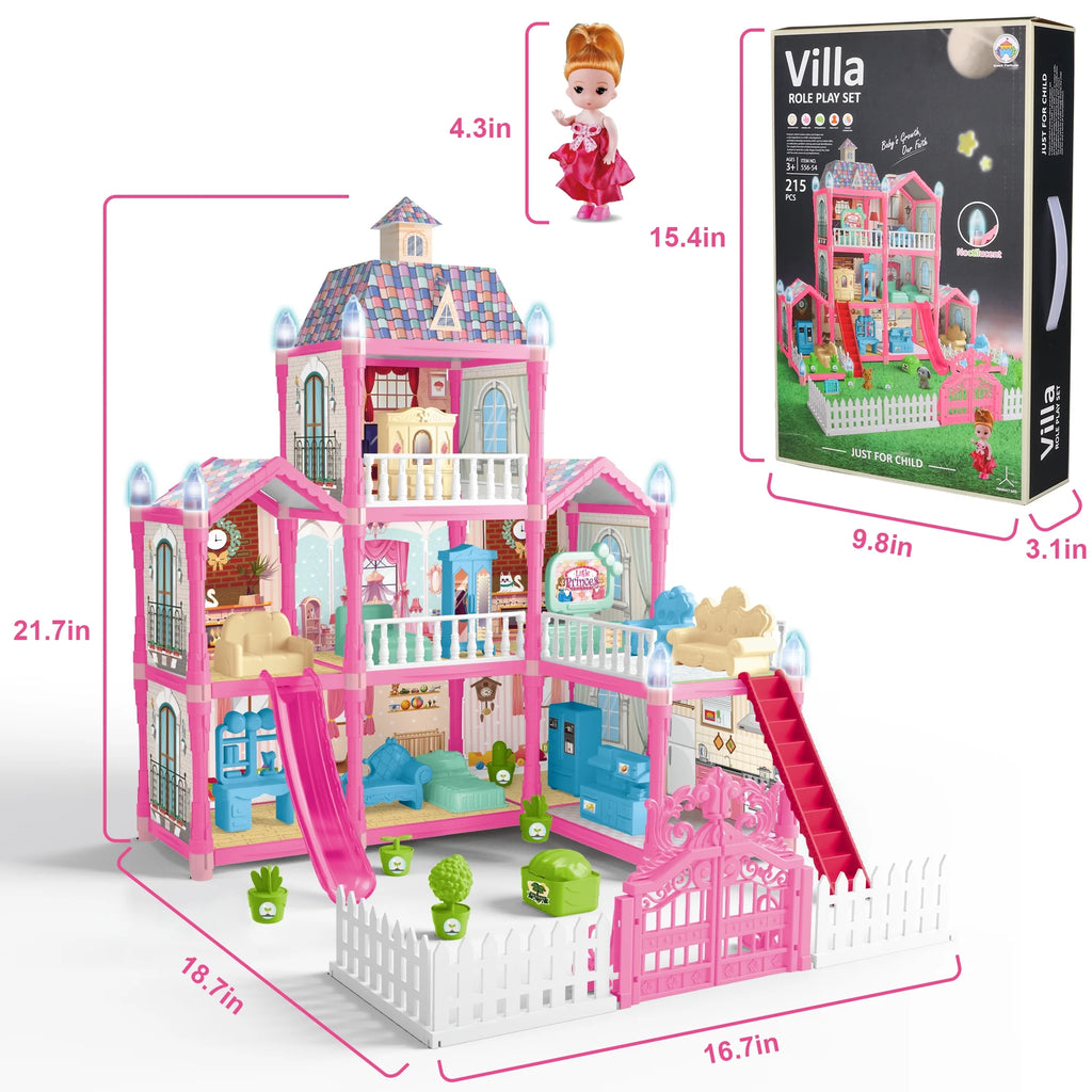 8 Rooms Dollhouse Kit with Furniture and Accessories 191 PCS F797