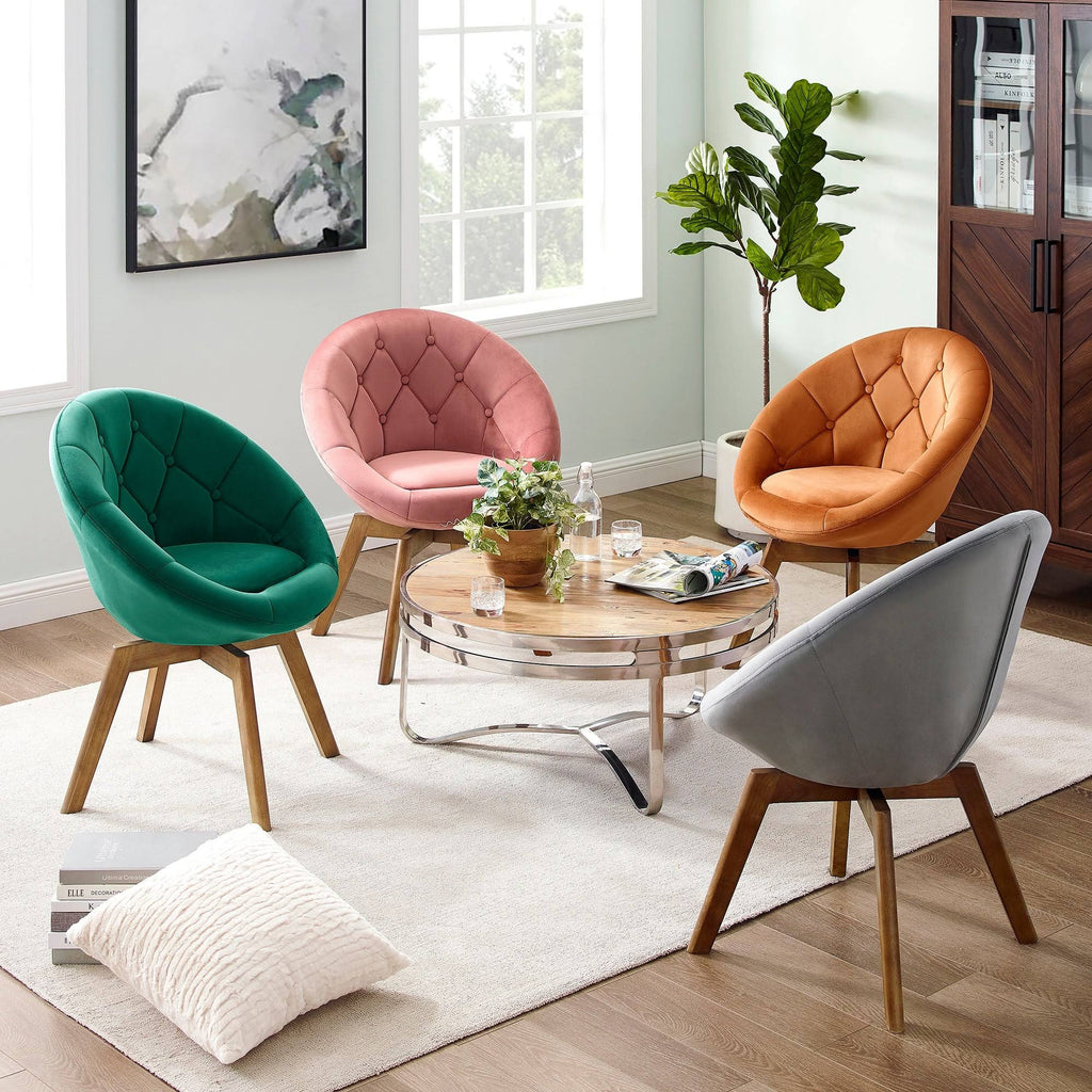 Yellow Velvet Tufted Swivel Accent Chair M80636