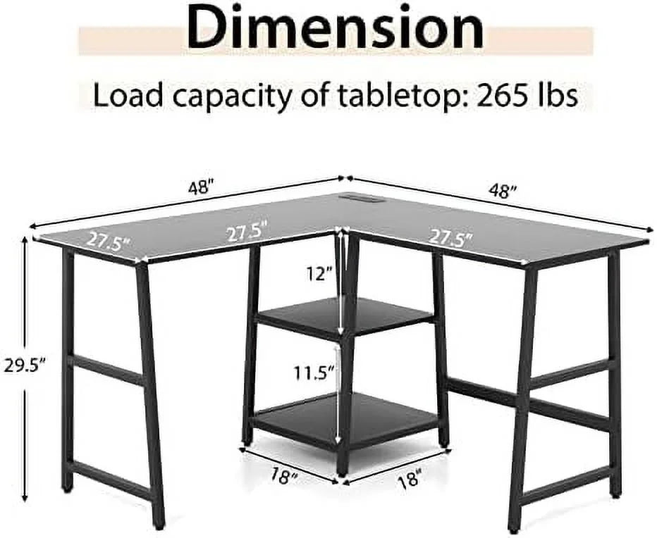 L Shaped Computer Desk with Outlets & USB Ports O4411