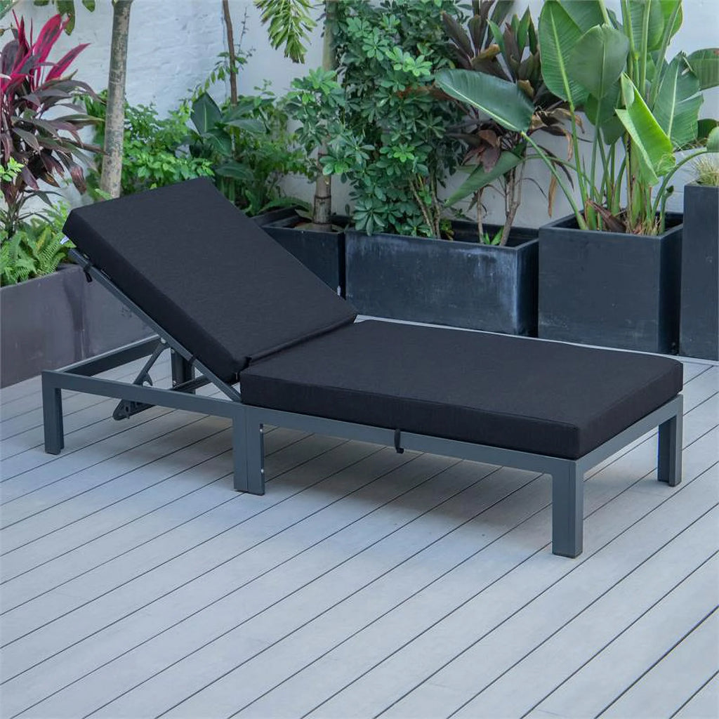 Aluminum Patio Chaise Lounge Chair with Black Cushions X15139
