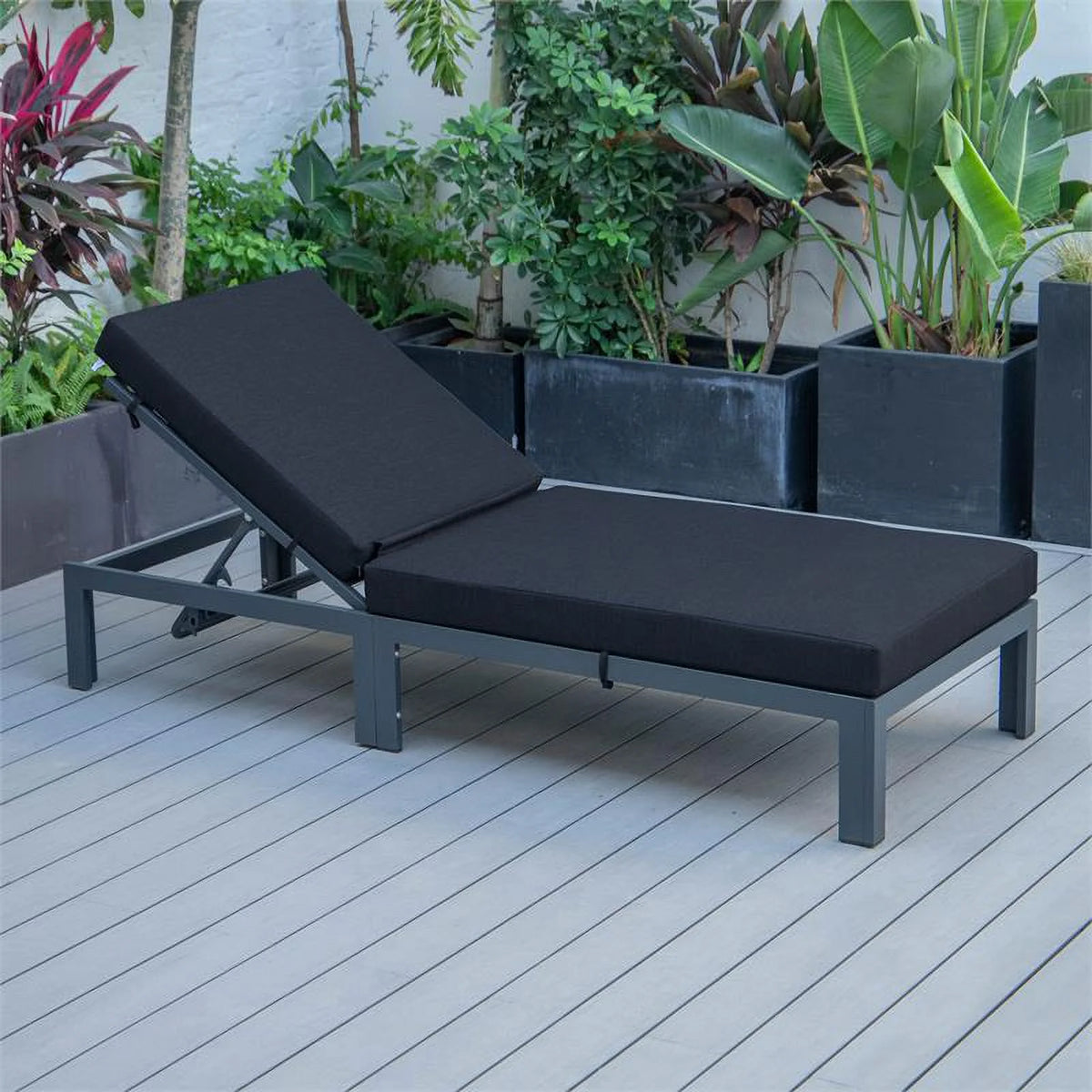 Aluminum Patio Chaise Lounge Chair with Black Cushions X15139