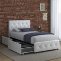 White Faux Leather Upholstered Platform Bed with Storage Drawers, Twin B8030