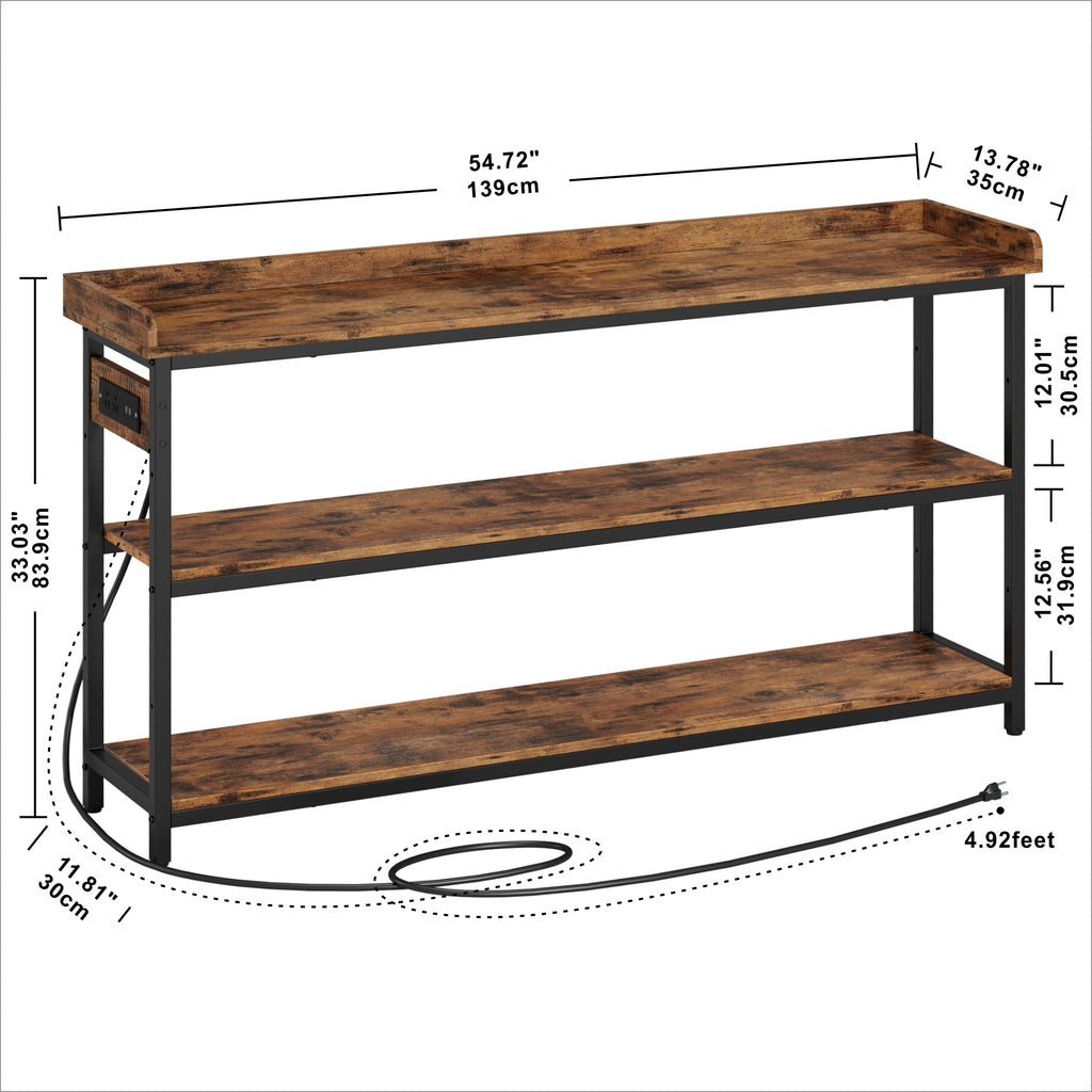 Rustic Brown 55" Console Table with Charging Station L3756