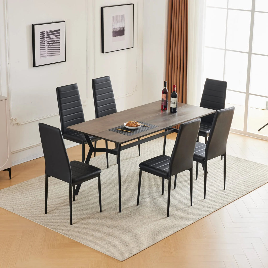 Black Faux Marble Dining Table Set for 6 I636207
