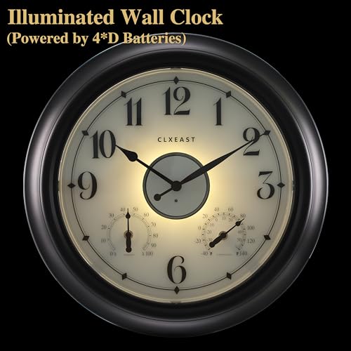 Illuminated Outdoor Clocks Waterproof 18 inch with Smart Sensor, Large Outdoor Clock with Thermometer & Hygrometer, Oil Rubbed Bronze Black Z769407