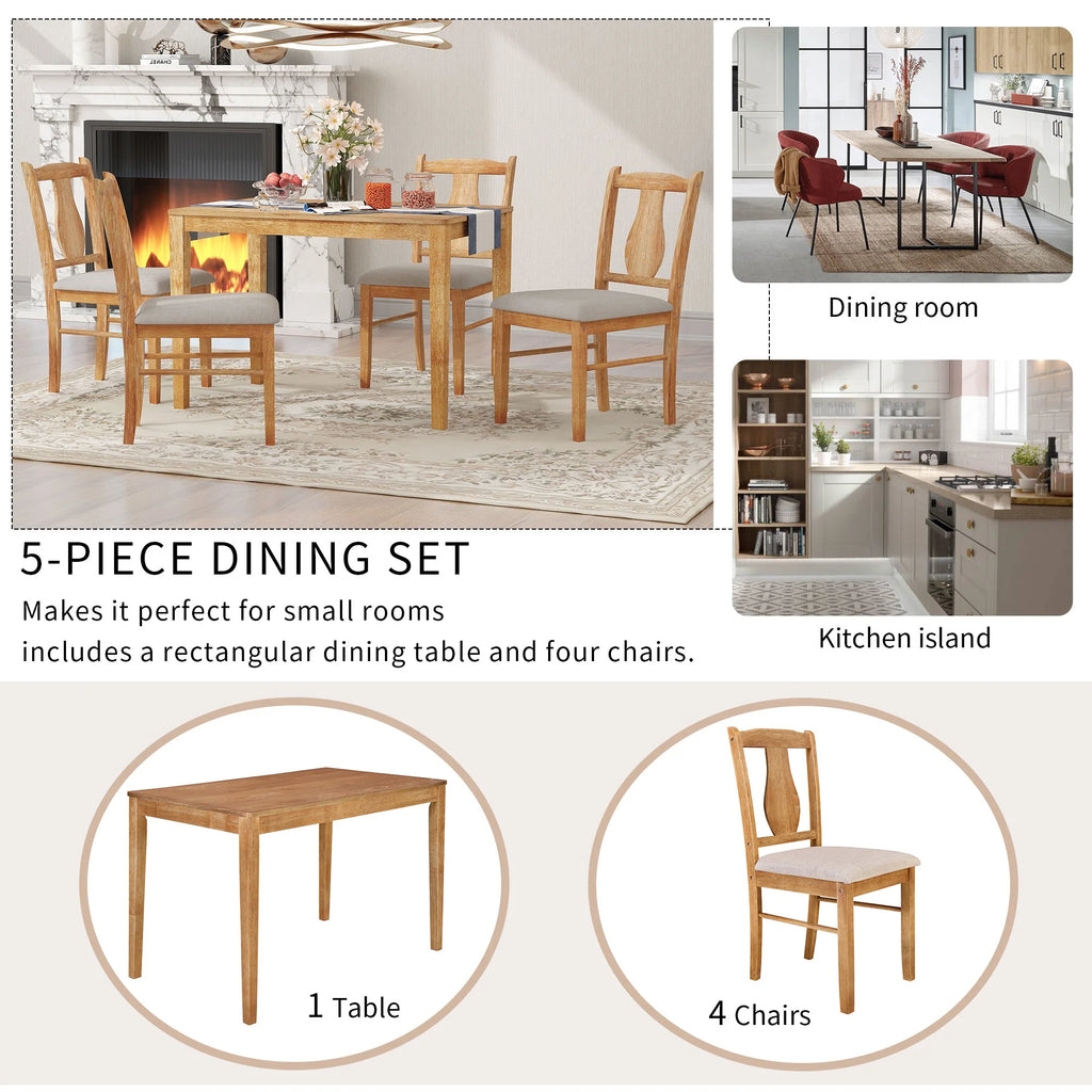 5pc Wooden Dining Set Table Chairs Bench Y3412