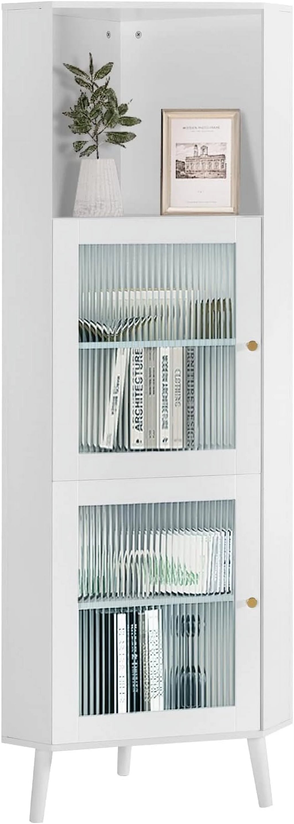White Corner Cabinet with Glass Doors Y312253