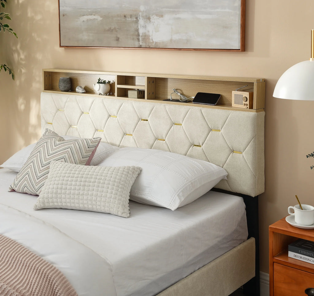 Upholstered Bed 160 x 200 cm with USB and Storage Headboard U648013