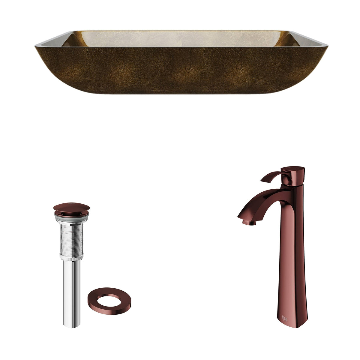 Bronze Rectangular Vessel Bathroom Sink with Faucet K97648