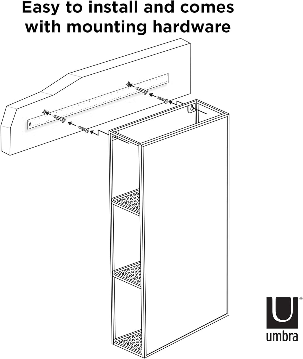 Black Metal Bathroom Mirror Storage Cabinet with 3 Shelves N365